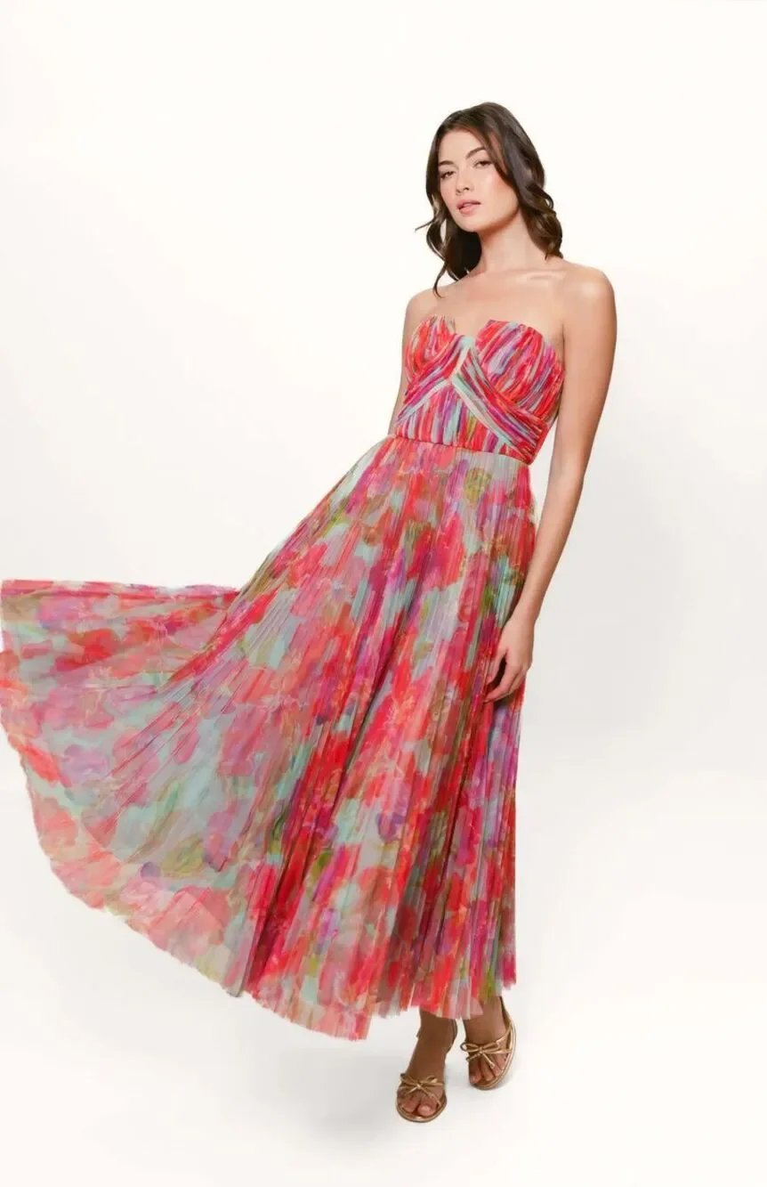 New Anthropologie Hutch Red Floral Pleated Midi Dress Size 16